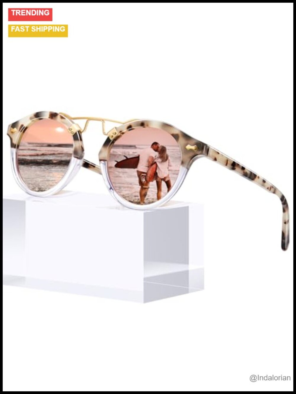 Polarized Womens Sunglasses Acetate Frame UV Protection Cat Eye Retro Round
